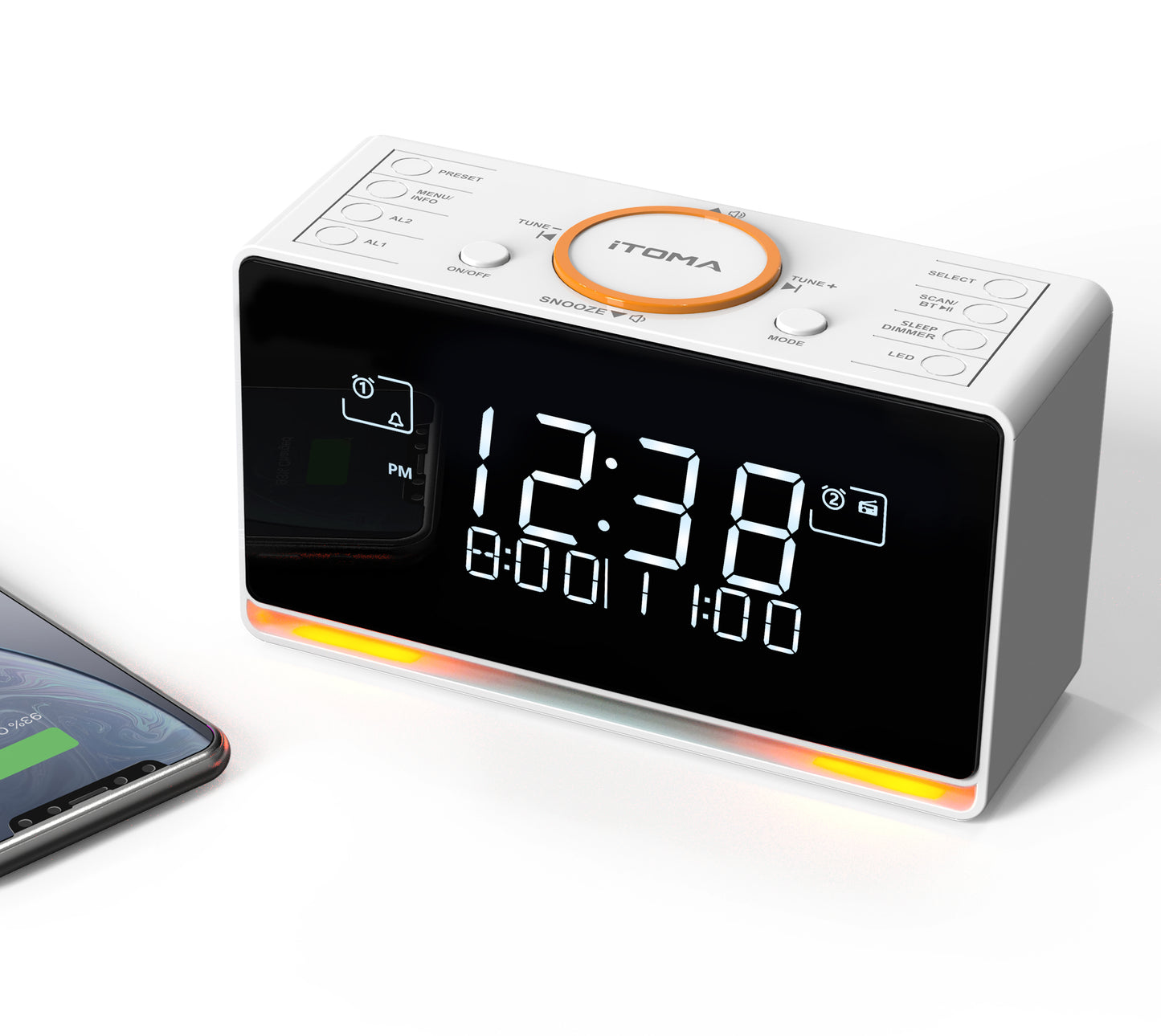 iTOMA 728-AU DAB and FM, Bluetooth, dual alarm clocks, sleep timer, dimming control, USB charger and headphone jack