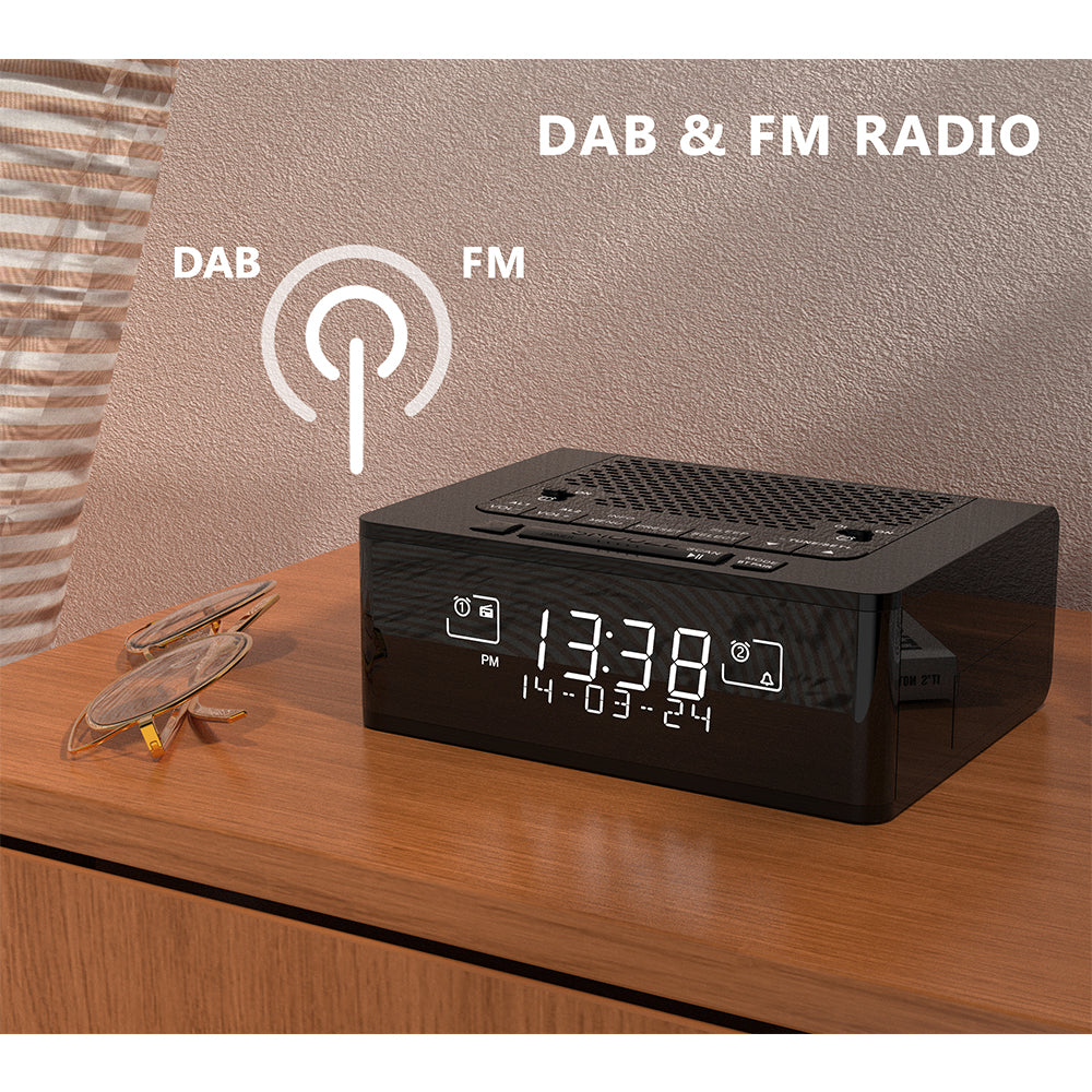 Reloj despertador con radio DAB y FM, 40 emisoras presintonizadas, pantalla LCD regulable, alarma dual con botón de encendido/apagado, función de repetición, conexión inalámbrica iTOMA 525D
