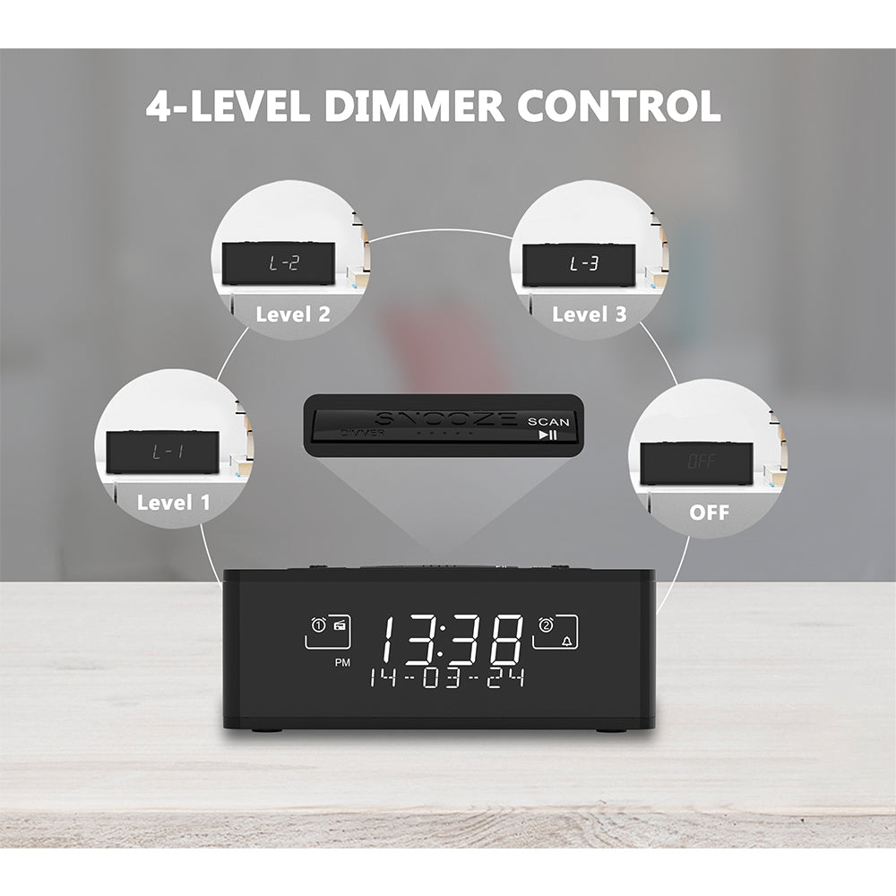 Reloj despertador con radio DAB y FM, 40 emisoras presintonizadas, pantalla LCD regulable, alarma dual con botón de encendido/apagado, función de repetición, conexión inalámbrica iTOMA 525D