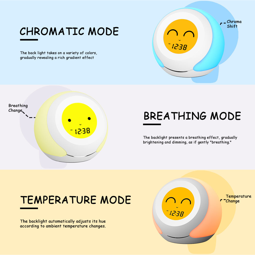 iTOMA 915-AU Kids Room Thermometer, Hygrometer and Cute Facial Expressions, Colorful Light Choose, 4 Level Dimmer, Indoor Temperature Monitor, LCD Screen Child Time Display Temperature and Humidity Gauge