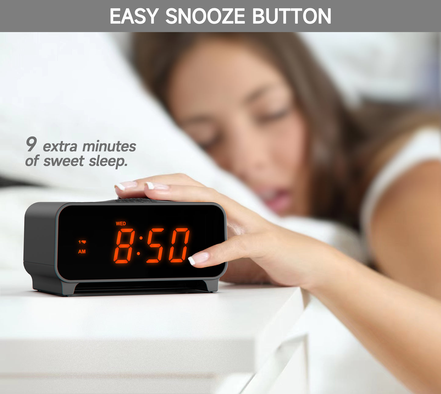 iTOMA 213-AU Small Alarm Clocks, Dual Alarms with 4 Alarm Week Modes, Snooze, USB Charger, Auto & Manual Dimmer,12/24Hr,Night Light and Orange LED Display Clock for Bedrooms