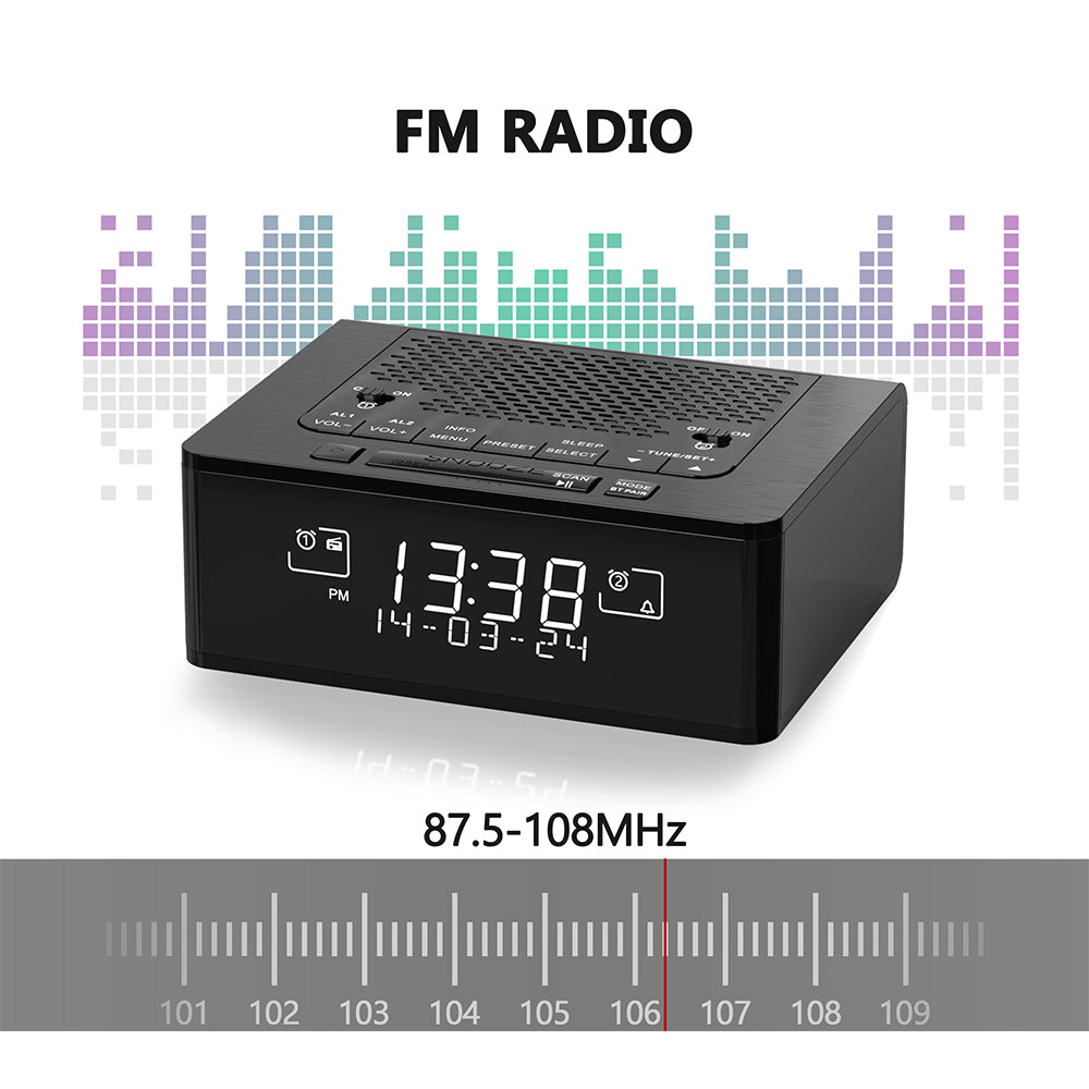Reloj despertador con radio DAB y FM, 40 emisoras presintonizadas, pantalla LCD regulable, alarma dual con botón de encendido/apagado, función de repetición, conexión inalámbrica iTOMA 525D