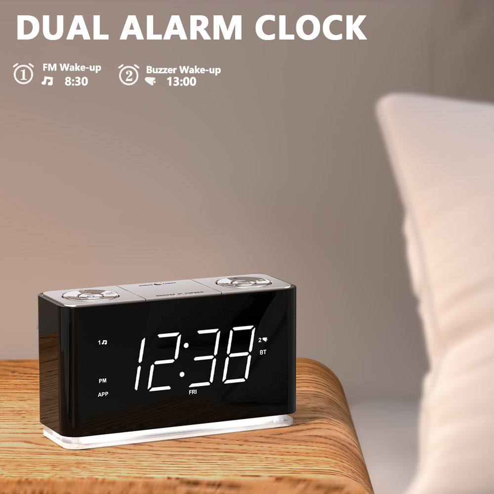 Radio reloj digital creativo, despertador con Bluetooth, pantalla LED grande, radio FM, alarma dual, puerto de carga USB, luz nocturna, atenuador automático y manual, función de repetición, temporizador de apagado automático iTOMA 507A