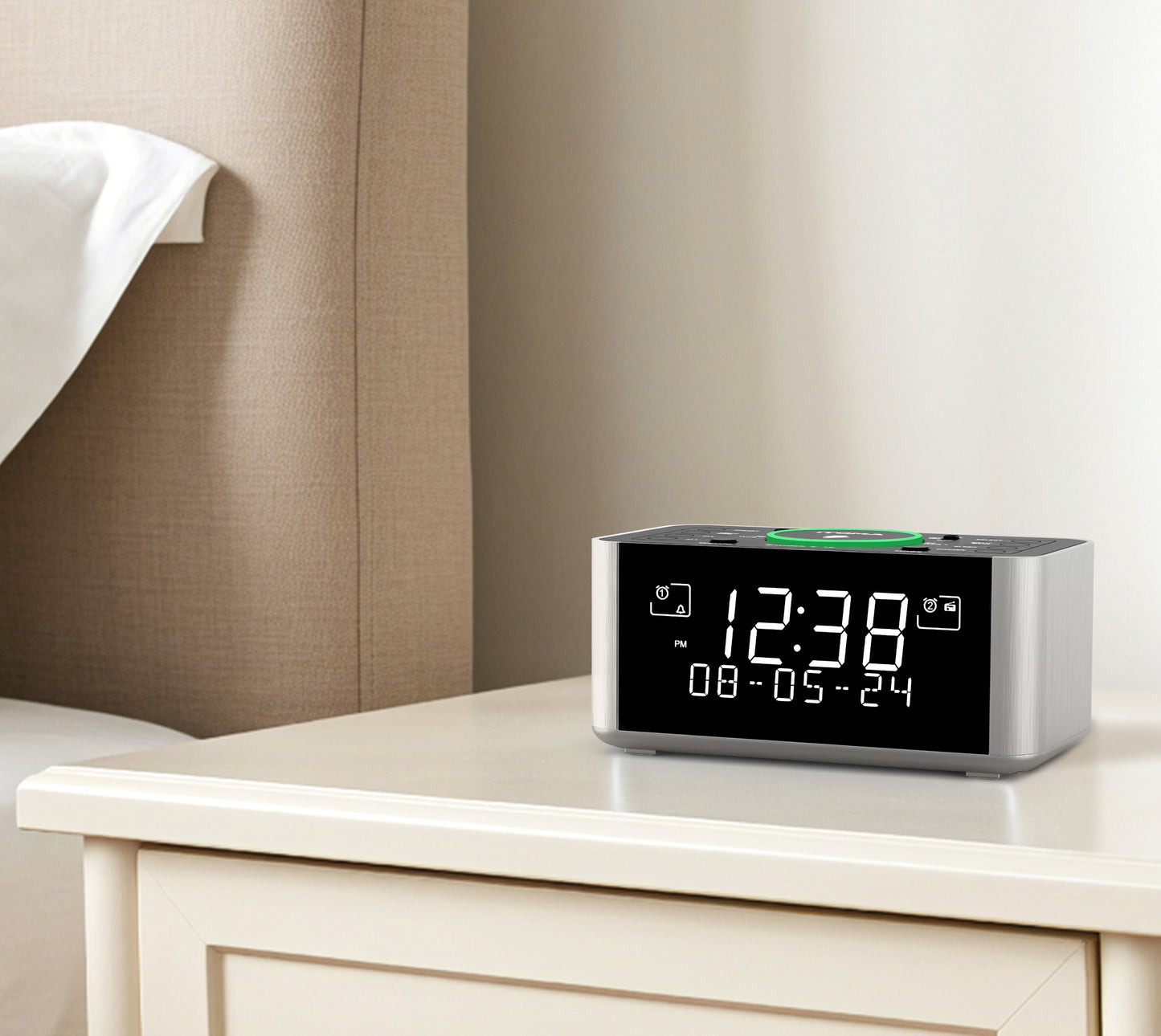 Wecker mit DAB- und FM-Radio, kabelloses Laden, 40 voreingestellte Sender, zwei Alarme, Schlummerfunktion, dimmbares LCD-Display, Bluetooth, USB-Ladefunktion und Kopfhöreranschluss, Radiowecker fürs Bett iTOMA 206D