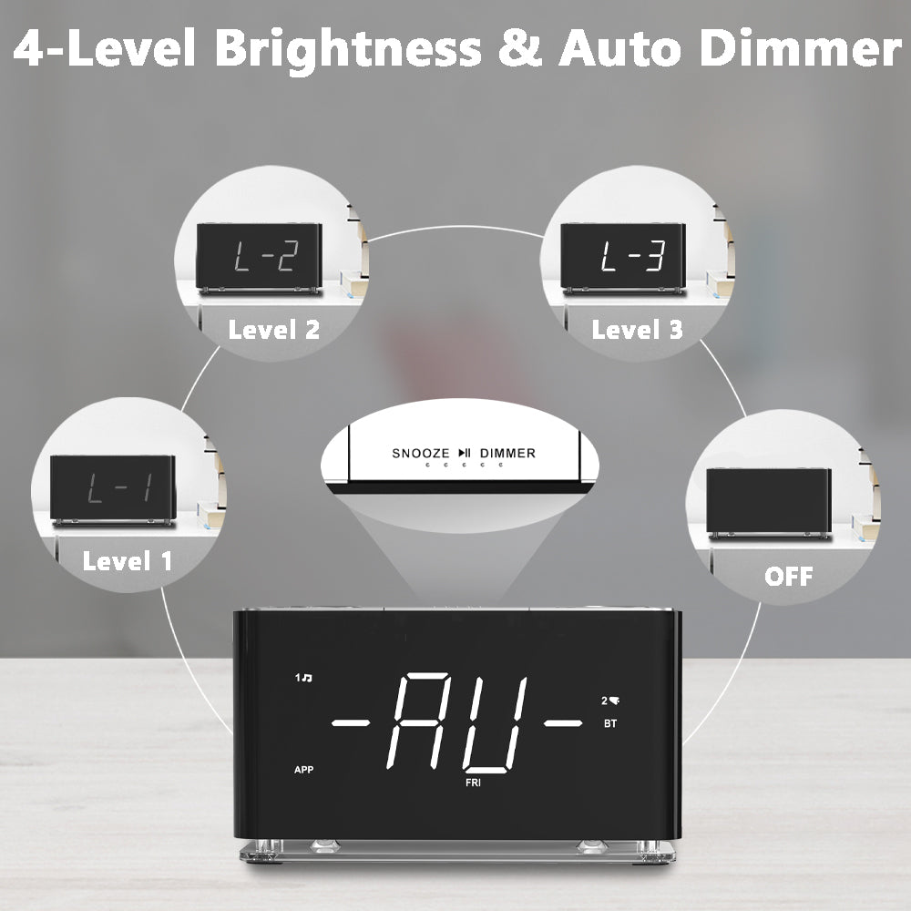 Radio reloj digital creativo, despertador con Bluetooth, pantalla LED grande, radio FM, alarma dual, puerto de carga USB, luz nocturna, atenuador automático y manual, función de repetición, temporizador de apagado automático iTOMA 507A