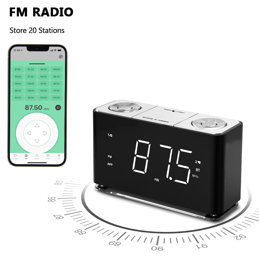 Radio reloj digital creativo, despertador con Bluetooth, pantalla LED grande, radio FM, alarma dual, puerto de carga USB, luz nocturna, atenuador automático y manual, función de repetición, temporizador de apagado automático iTOMA 507A