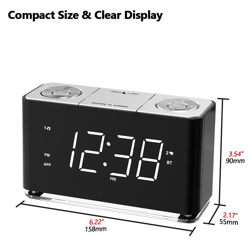 Radio reloj digital creativo, despertador con Bluetooth, pantalla LED grande, radio FM, alarma dual, puerto de carga USB, luz nocturna, atenuador automático y manual, función de repetición, temporizador de apagado automático iTOMA 507A