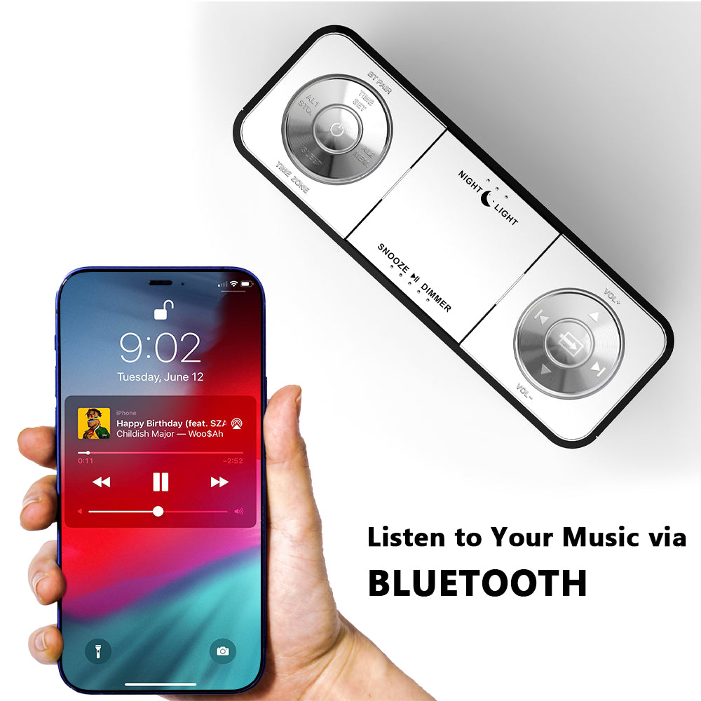 Radio reloj digital creativo, despertador con Bluetooth, pantalla LED grande, radio FM, alarma dual, puerto de carga USB, luz nocturna, atenuador automático y manual, función de repetición, temporizador de apagado automático iTOMA 507A