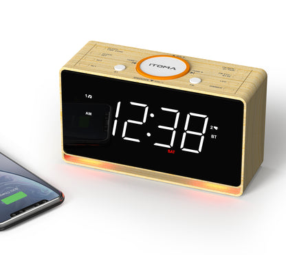 Digital Alarm Clock Radio, 1.4" White LED Display Clock with Bluetooth, FM Radio, Dual Alarm, Sleep Timer, Snooze, Auto & Manual Dimmer, USB Charger and Night Light iTOMA 718