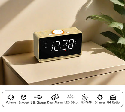 Digital Alarm Clock Radio, 1.4" White LED Display Clock with Bluetooth, FM Radio, Dual Alarm, Sleep Timer, Snooze, Auto & Manual Dimmer, USB Charger and Night Light iTOMA 718