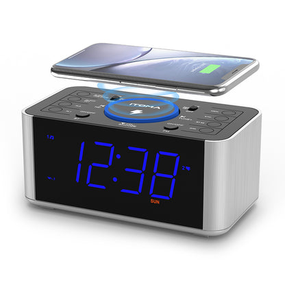Bedside Alarm Clock Radio with 5W Wireless Charging, Snooze,Bluetooth, Dual Alarm, 1.4'' LED Display, Dimmer, USB Charging Clock for Bedside iTOMA 206S
