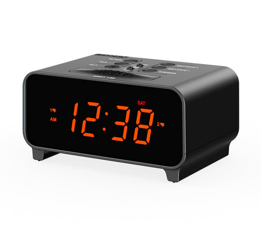 iTOMA 213-AU Small Alarm Clocks, Dual Alarms with 4 Alarm Week Modes, Snooze, USB Charger, Auto & Manual Dimmer,12/24Hr,Night Light and Orange LED Display Clock for Bedrooms