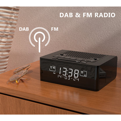 Reloj despertador con radio DAB y FM, 40 emisoras presintonizadas, pantalla LCD regulable, alarma dual con botón de encendido/apagado, función de repetición, conexión inalámbrica iTOMA 525D