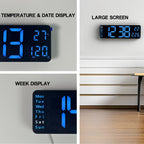 Digital Wall Clock, 13 Inch Large Display LED Wall Clock for Living Room Decor, Alarm Clock, Timer, 12/24H, Automatic Brightness Dimmer Large Clock with Day/Date/Temperature (13 Inches)