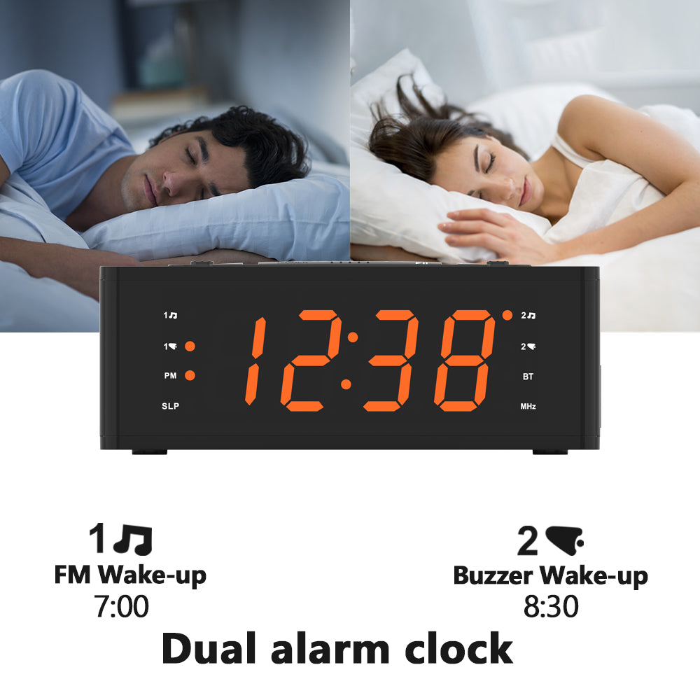 iTOMA 515-AU Bedroom Digital Alarm clock with FM radio, Bluetooth, Dimmable LED display screen, sleep timer, adjustable volume, dual alarm clock with on/off button, bedside alarm clock for adults, the elderly and children
