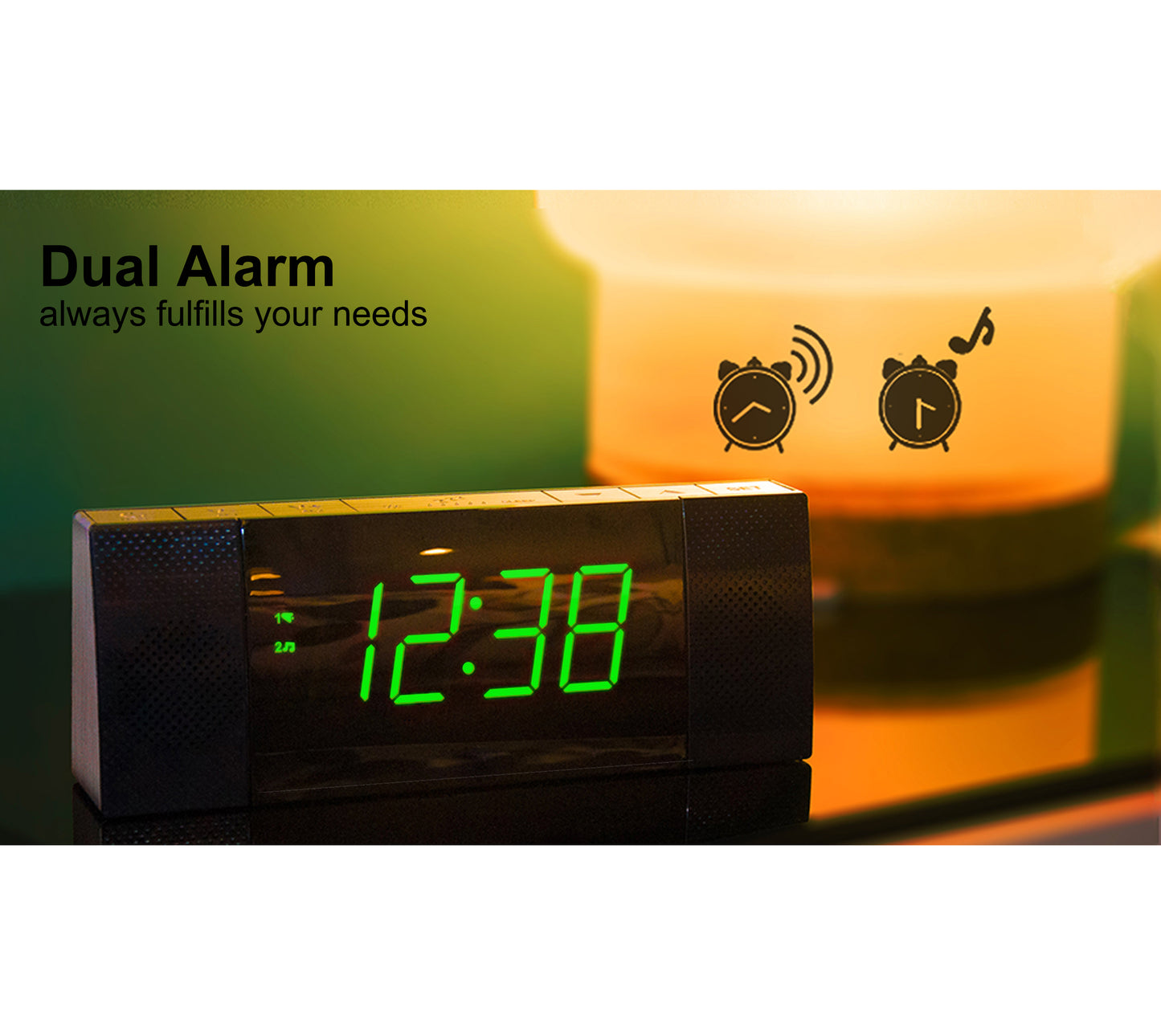 Digital iTOMA Bedside Alarm Clock Radio with Wireless Connection Speaker, Dimmable Jade Green LED Display, FM Radio with Sleep Timer, Dual Alarm with ON/OFF Push-button, Snooze, 12/24H 503U