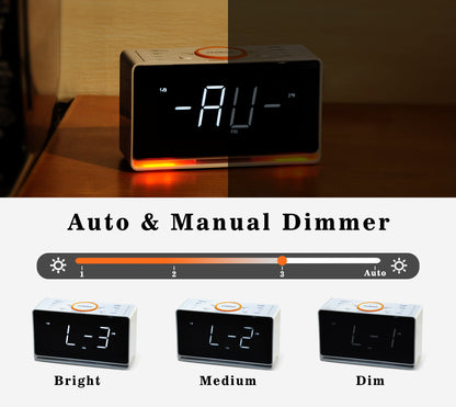 Digital Alarm Clock Radio, 1.4" White LED Display Clock with Bluetooth, FM Radio, Dual Alarm, Sleep Timer, Snooze, Auto & Manual Dimmer, USB Charger and Night Light iTOMA 718