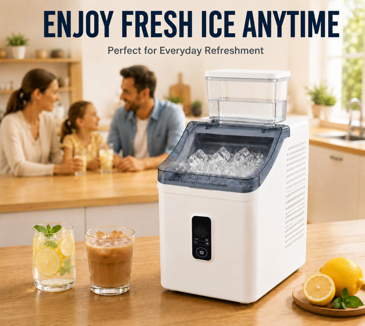 Ice Cube Maker Machine Countertop with 2 Ways to Add Water, Portable Self-Cleaning Ice Maker for Home/Kitchen/Office/RV, Ice Thickness Adjustable, 1-24H Timer, Ready in 20 Mins
