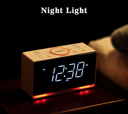 Digital Alarm Clock Radio, 1.4" White LED Display Clock with Bluetooth, FM Radio, Dual Alarm, Sleep Timer, Snooze, Auto & Manual Dimmer, USB Charger and Night Light iTOMA 718