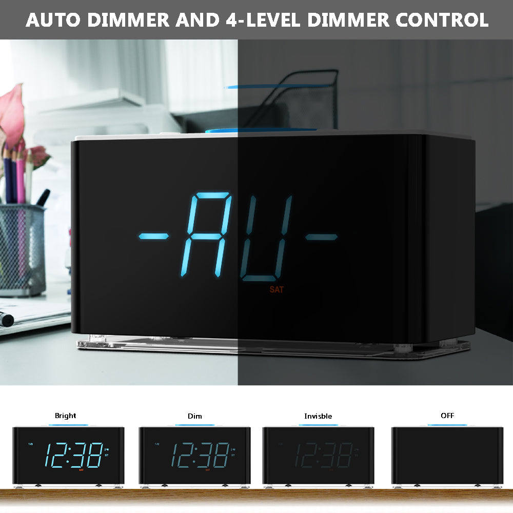 iTOMA 207A-AU Creative APP Control, Alarm Clock Radio with 15W Wireless Charger, FM Radio, Bluetooth, Two Charging Ports, Dual Alarm, Sleep Timer, Snooze, Auto-Manual Dimmer, Night Light &1.4" Ice Blue LED Display Clock Radio for Bedroom