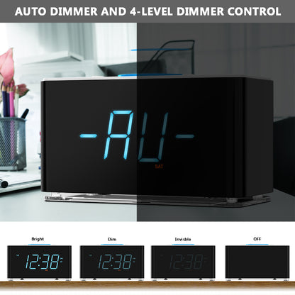 iTOMA 207A-AU Creative APP Control, Alarm Clock Radio with 15W Wireless Charger, FM Radio, Bluetooth, Two Charging Ports, Dual Alarm, Sleep Timer, Snooze, Auto-Manual Dimmer, Night Light &1.4" Ice Blue LED Display Clock Radio for Bedroom