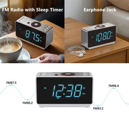 Radio despertador digital con altavoz Bluetooth, radio FM, alarma dual con función de repetición, gran pantalla LED, control de atenuación, salida de carga USB y luz nocturna iTOMA 708