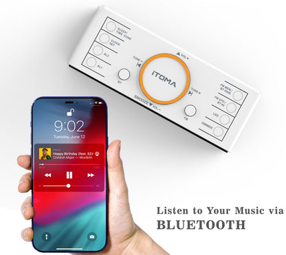Digital Alarm Clock Radio, 1.4" White LED Display Clock with Bluetooth, FM Radio, Dual Alarm, Sleep Timer, Snooze, Auto & Manual Dimmer, USB Charger and Night Light iTOMA 718