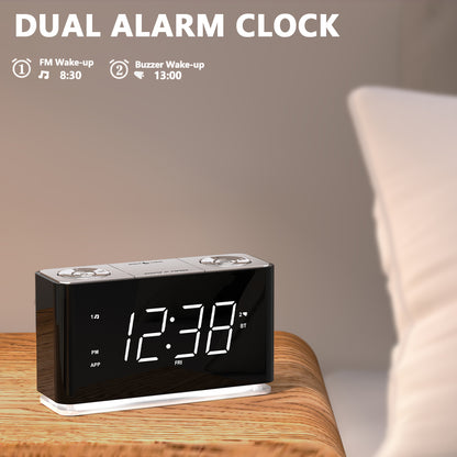 Radio reloj digital creativo, despertador con Bluetooth, pantalla LED grande, radio FM, alarma dual, puerto de carga USB, luz nocturna, atenuador automático y manual, función de repetición, temporizador de apagado automático iTOMA 507A