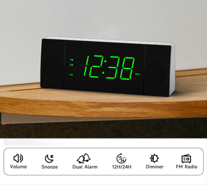 Digital iTOMA Bedside Alarm Clock Radio with Wireless Connection Speaker, Dimmable Jade Green LED Display, FM Radio with Sleep Timer, Dual Alarm with ON/OFF Push-button, Snooze, 12/24H 503U