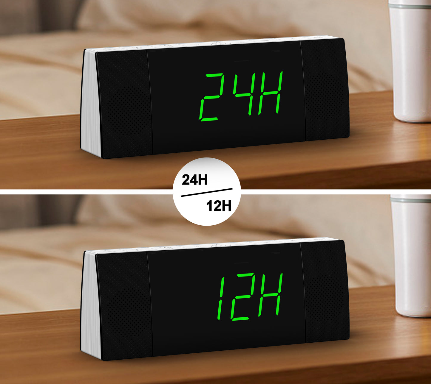 Digital iTOMA Bedside Alarm Clock Radio with Wireless Connection Speaker, Dimmable Jade Green LED Display, FM Radio with Sleep Timer, Dual Alarm with ON/OFF Push-button, Snooze, 12/24H 503U