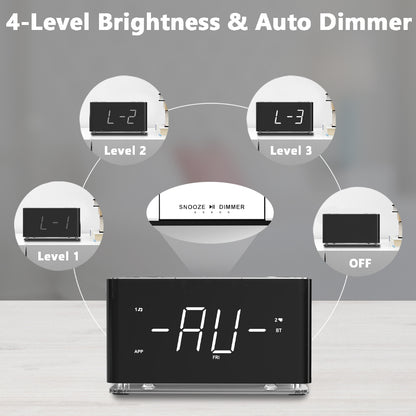 Radio reloj digital creativo, despertador con Bluetooth, pantalla LED grande, radio FM, alarma dual, puerto de carga USB, luz nocturna, atenuador automático y manual, función de repetición, temporizador de apagado automático iTOMA 507A