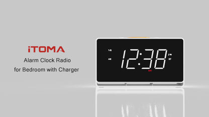 Digital Alarm Clock Radio, 1.4" White LED Display Clock with Bluetooth, FM Radio, Dual Alarm, Sleep Timer, Snooze, Auto & Manual Dimmer, USB Charger and Night Light iTOMA 718